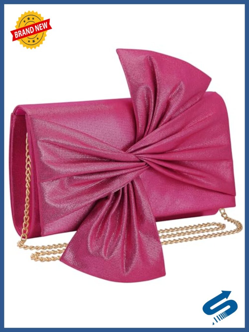 Satin Bow Clutch Evening Bag Detachable Chain Wedding Party Purse